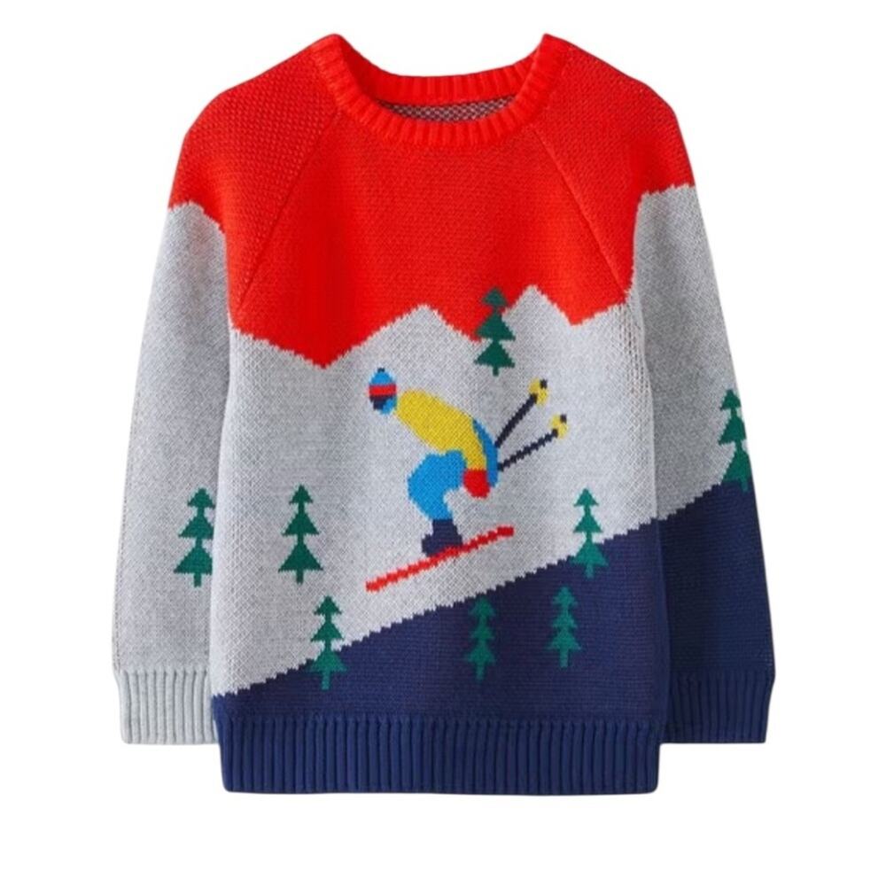 Hanna Andersson Boys Size 5 Ski Sweater Red Gray Winter Holiday Cotton